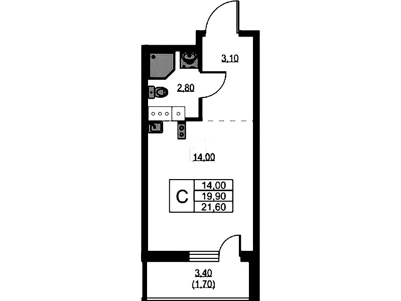 Квартира студия 21.7 м², 10/13 эт., ЖК «А101 Лаголово»